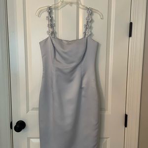 KATHLIN ARGIRO 90’s VINTAGE POWDER BLUE SATIN FLIEAL SPAGHETTI STRAP MINI DRESS